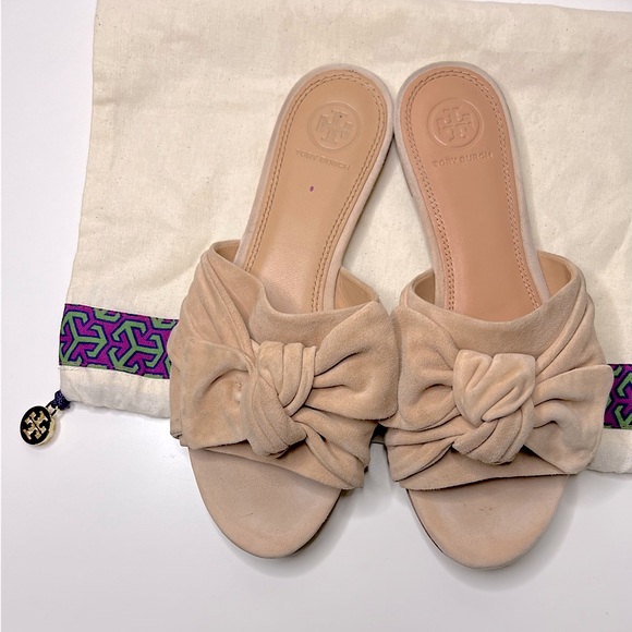 Tory Burch Annabelle Bow Slide Sandal Blush Pink Suede Size 7 - Picture 2 of 9